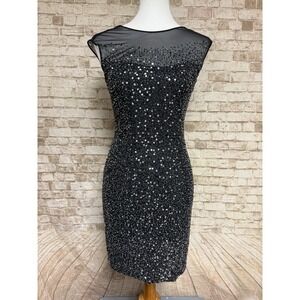 Black Tie Oleg Cassini Dress Womens 2 Black Sequin Cocktail Bodycon
